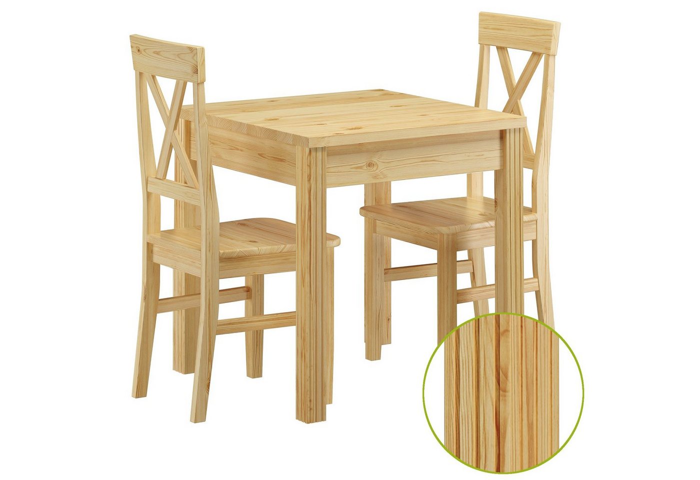 ERST-HOLZ Essgruppe Stuhl- und Tischgruppe mit Esstisch und 2 Stühlen Kiefer Massivholz von ERST-HOLZ