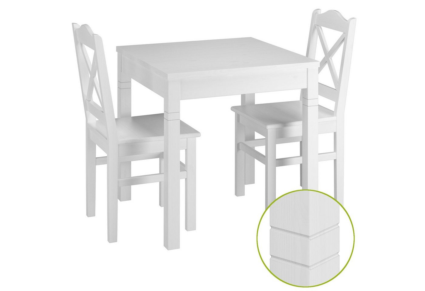 ERST-HOLZ Essgruppe Weiße Essgruppe mit Tisch und 2 Stühle Kiefer Massivholz von ERST-HOLZ
