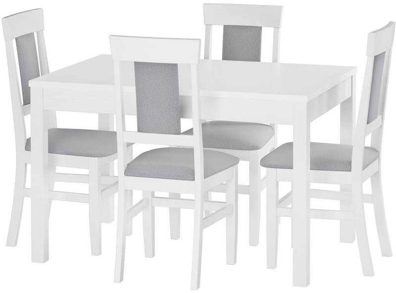 ERST-HOLZ Essgruppe Weißer Esstisch 75 x 120 mit Vier Polsterstühlen in Weiß-Grau Massiv ERST-HOLZ Essgruppe Weißer Esstisch 75 x 120 mit Vier Polsterstühlen in Weiß-Grau Massiv von ERST-HOLZ
