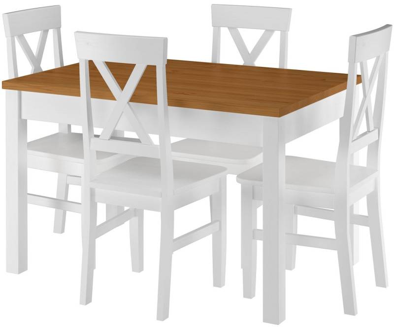 ERST-HOLZ Essgruppe Tisch Eicheton Weiß und 4 Stühlen Kiefer Waschweiß von ERST-HOLZ