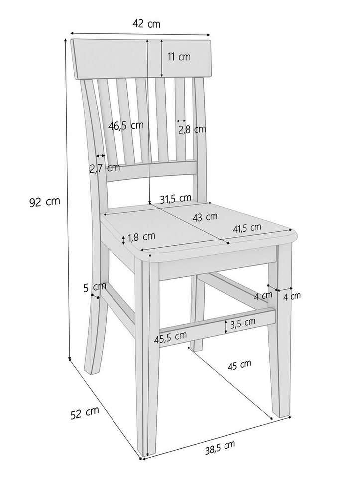 ERST-HOLZ Esszimmerstuhl Klassischer Holzstuhl Küchenstuhl robust Massivholzstuhl Doppelpack oder Einzelstuhl V-90.71-27 von ERST-HOLZ