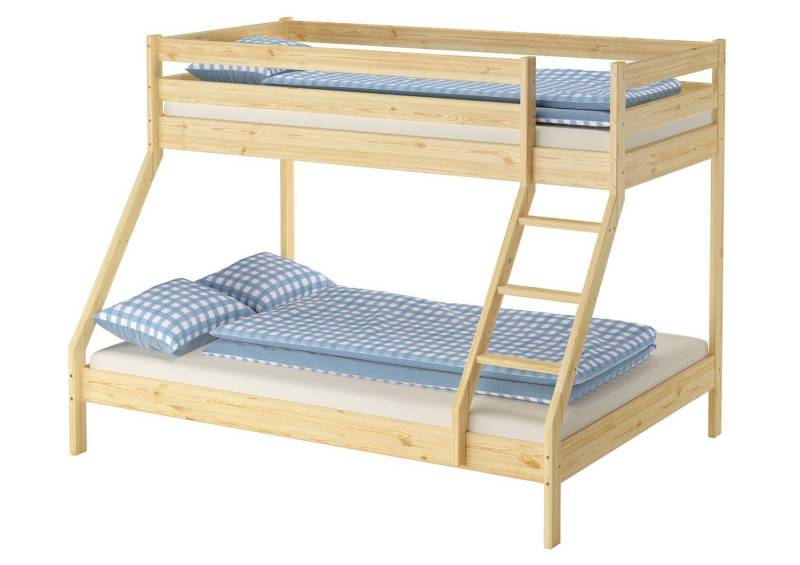 ERST-HOLZ Etagenbett Doppel-Etagenbett 140x200 u. 90x200 Kiefer mit Rollrost u. Matratzen von ERST-HOLZ