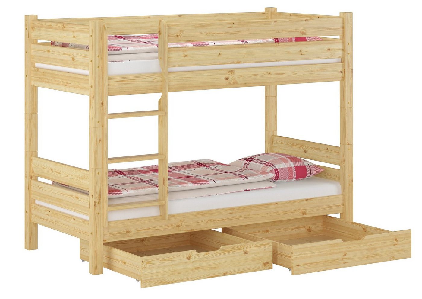 ERST-HOLZ Etagenbett Kinderetagenbett 90x200 mit Bettkasten, Rollrost und Matratzen von ERST-HOLZ