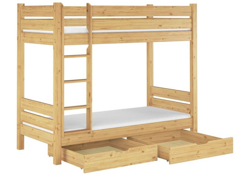ERST-HOLZ Etagenbett Etagenbett Kiefer Natur 2 Rollroste 2 Matratzen 2 Bettkästen von ERST-HOLZ