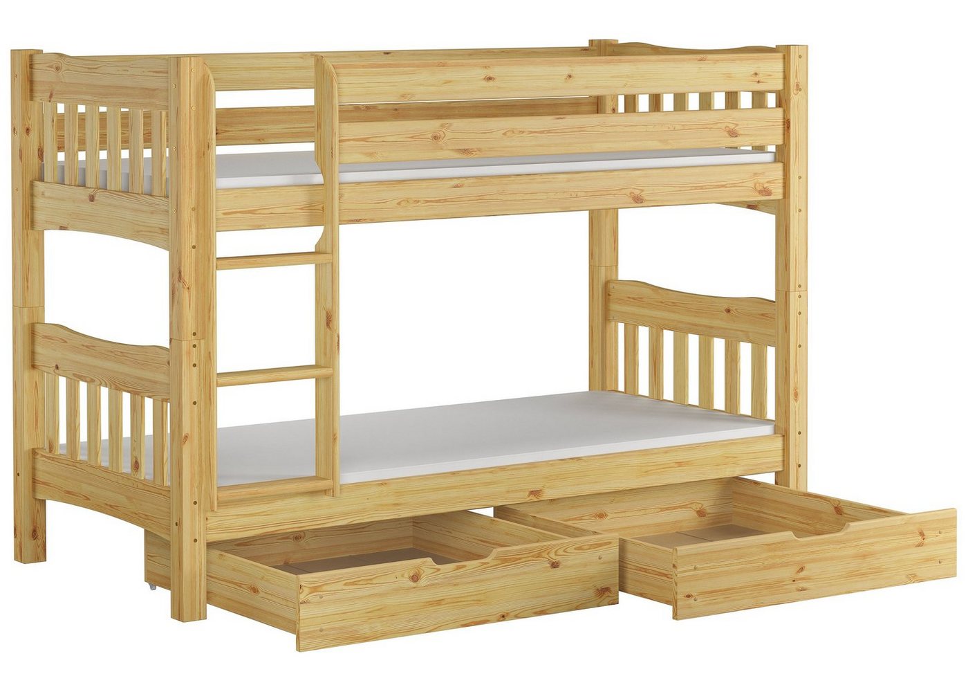 ERST-HOLZ Etagenbett Hochbett 90x200 mit 2 Rollrosten, 2 Matratzen u. Bettkasten S2 von ERST-HOLZ