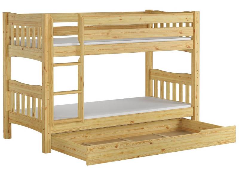 ERST-HOLZ Etagenbett Etagenbett 90 x 200 mit 2 Rollrosten 2 Matratzen und Bettkasten von ERST-HOLZ