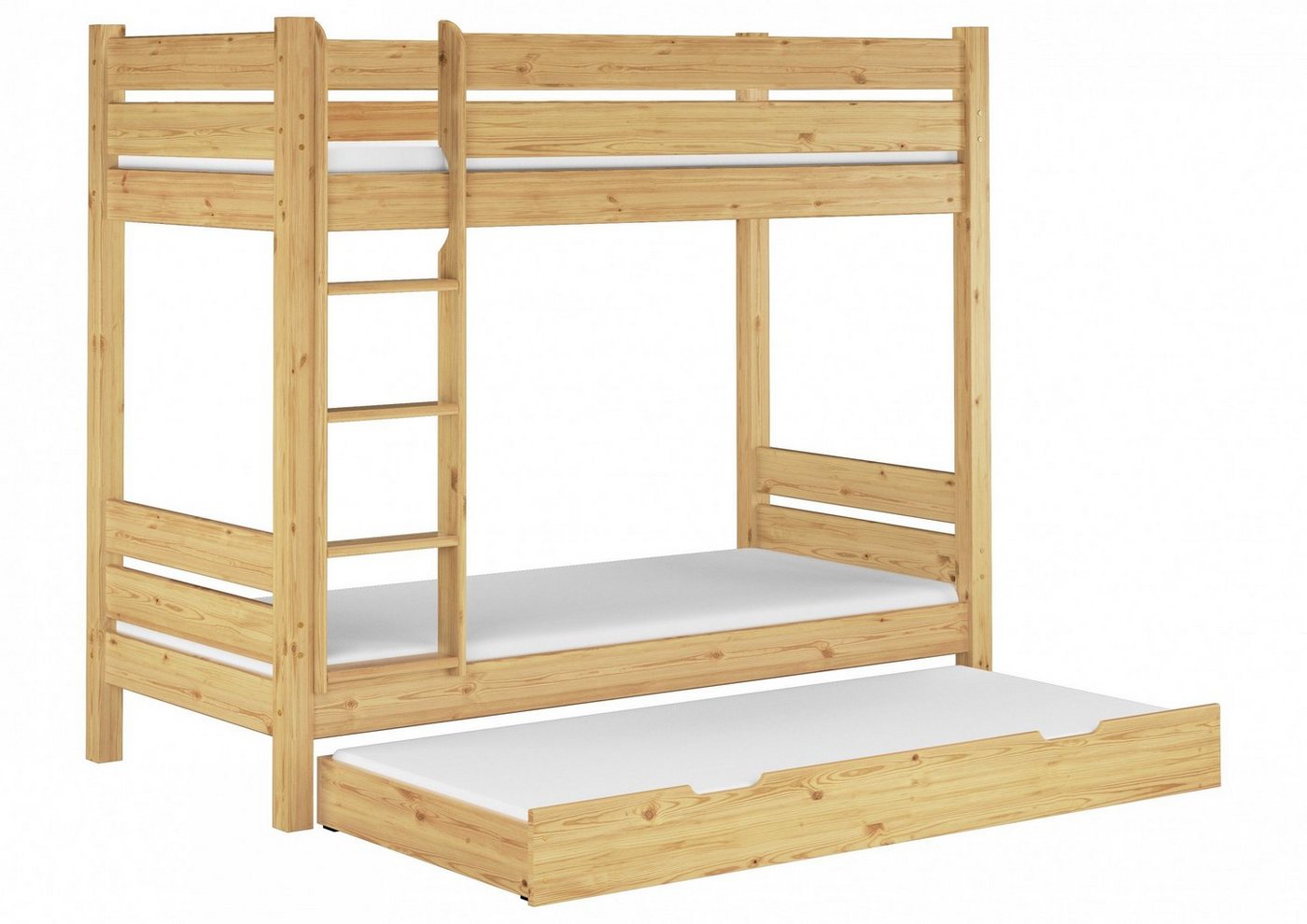 ERST-HOLZ Etagenbett Etagenbett 90x200 mit Gästebett - Roste Matratzen inklusive von ERST-HOLZ