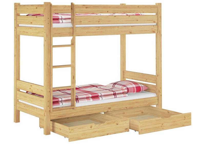 ERST-HOLZ Etagenbett Etagenbett aus Kiefer natur 2 Rollroste 2 Matratze 2 Bettkasten von ERST-HOLZ