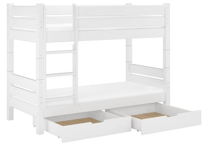 ERST-HOLZ Etagenbett Kinder-Doppelstockbett Weiß 90 x 200 Matratzen Rollroste u. Bettkästen von ERST-HOLZ
