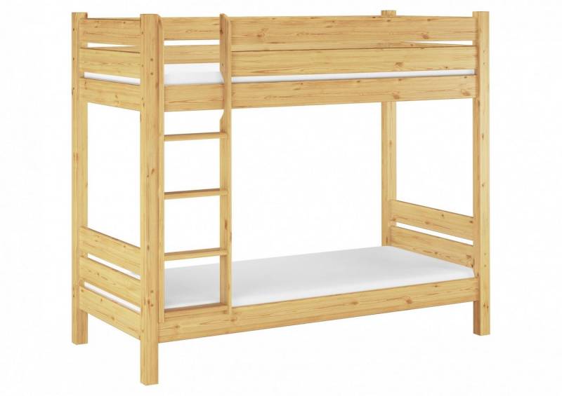 ERST-HOLZ Etagenbett Extra stabiles Stockbett, Kiefer Natur + 2 Rollroste + 2 Matratzen von ERST-HOLZ