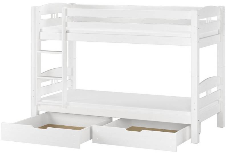 ERST-HOLZ Etagenbett Etagenbett 90 x 200 Kiefer Weiß Rollroste Matratzen Bettkasten inkl. von ERST-HOLZ