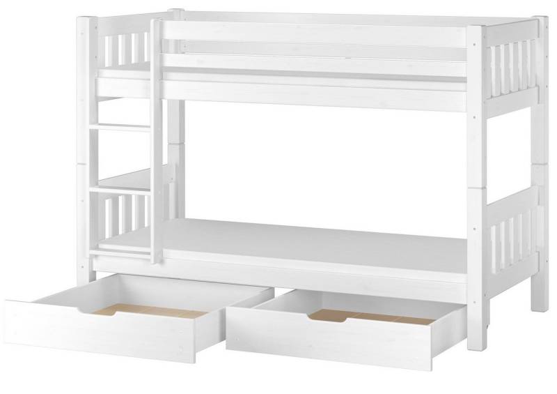 ERST-HOLZ Etagenbett Hochbett aus Kiefer in Weiß 2 Rollroste 2 Matratze Bettkasten von ERST-HOLZ