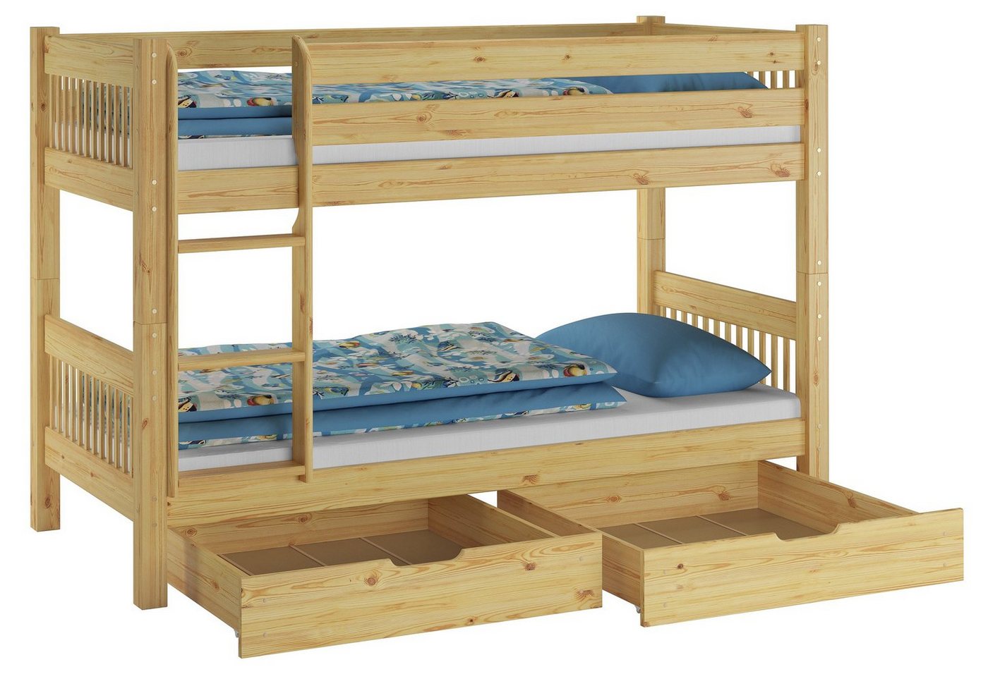 ERST-HOLZ Etagenbett Kinderstockbett aus Massivholz mit wählbarem Zubehör, Liegefläche 90x200 V-60.12-09Ni70 von ERST-HOLZ