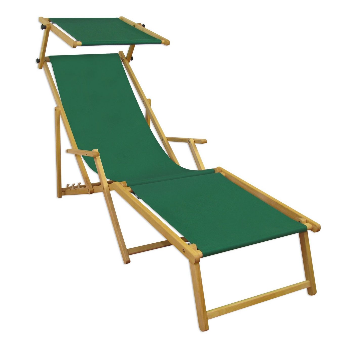 ERST-HOLZ Gartenliege Holz-Liegestuhl klein oder groß mit viel Zubehör, Stofffarbe grün von ERST-HOLZ