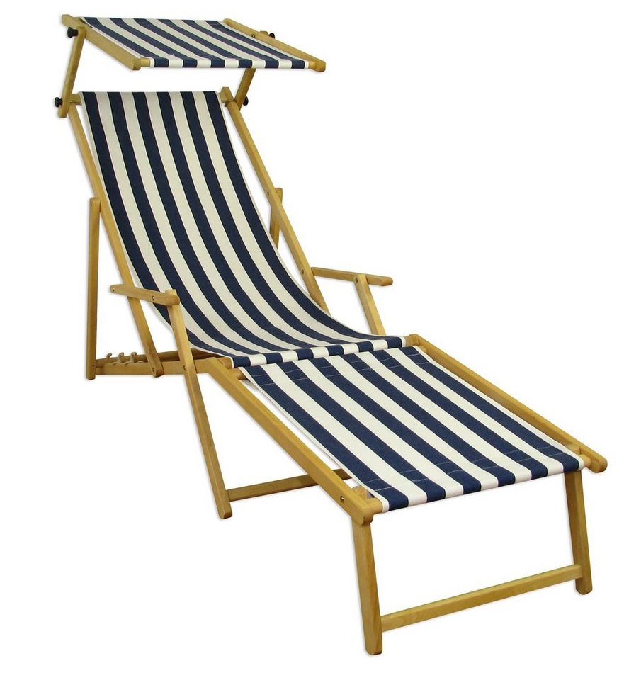 ERST-HOLZ Gartenliege Holz-Liegestuhl klein oder groß viel Zubehör Stofffarbe blau-weiß von ERST-HOLZ