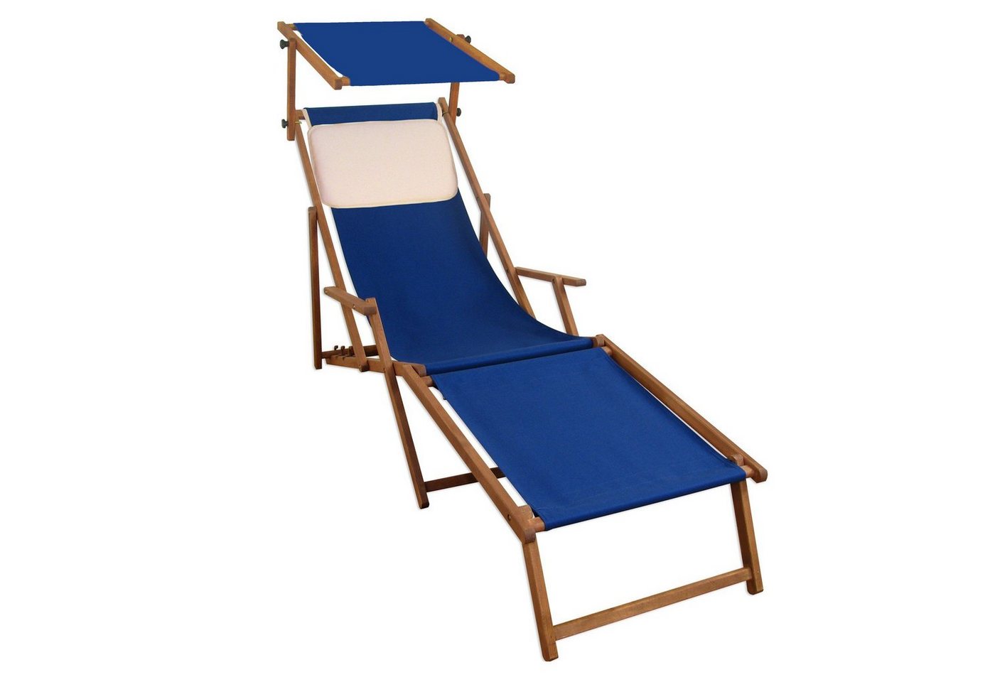 ERST-HOLZ Gartenliege Sonnenliege blau Strandstuhl Deckchair Fußablage Kissen Sonnendach von ERST-HOLZ