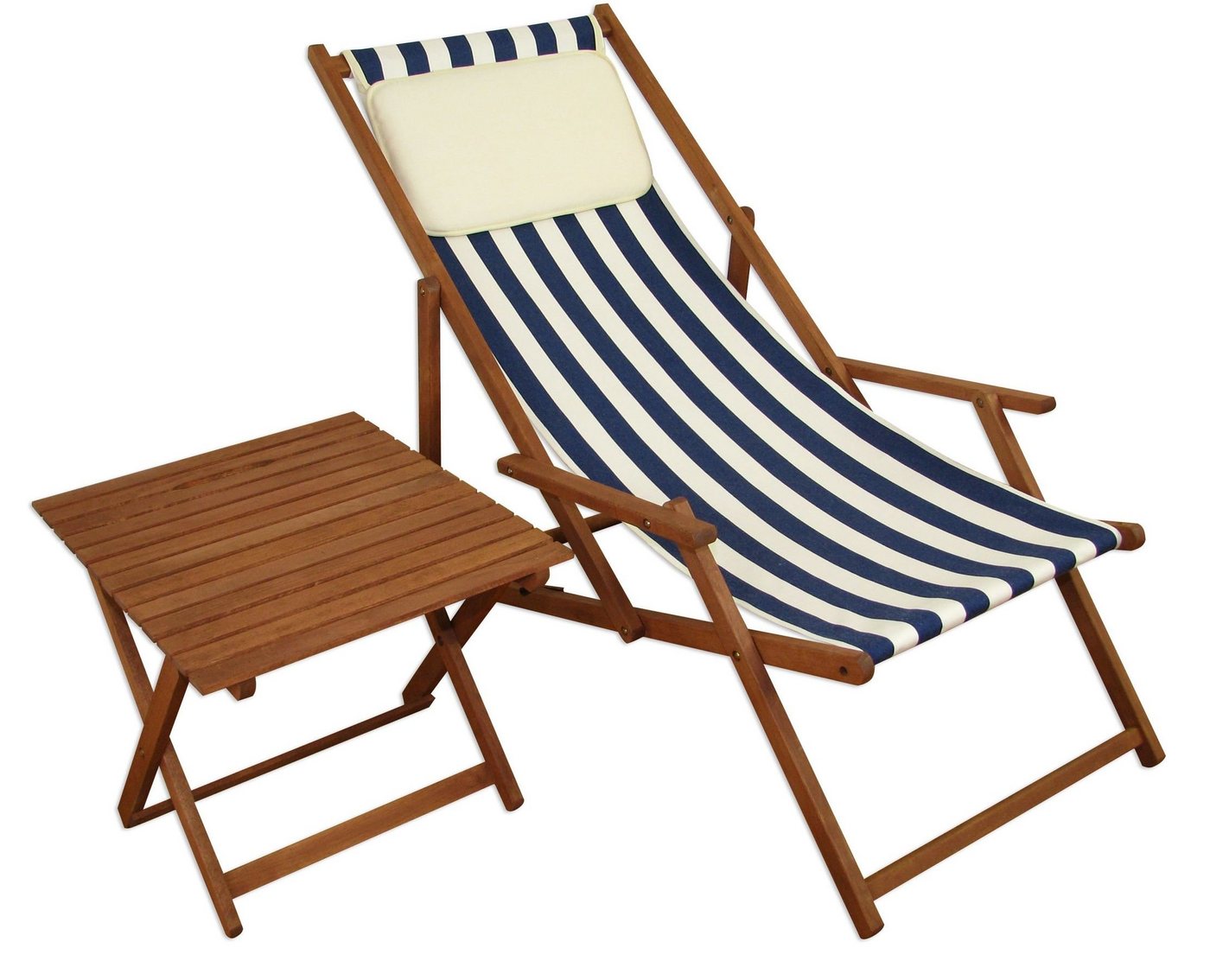 ERST-HOLZ Gartenliege Liegestuhl blau-weiß Strandstuhl Tisch Kissen Gartenliege Sonnenliege von ERST-HOLZ