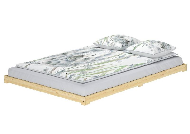 ERST-HOLZ Bett Futonbett Massivholz Extra Niedrig Kiefer Massivholz 140 x 200, Kieferfarblos lackiert von ERST-HOLZ