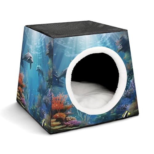 Blaues Meer Unterwasserfisch Haustierhütte Komfortables Nest für Haustiere Weltraumkapsel Warm Weich Indoor Pet Shelter Space Pet House for Indoor Cats Small Dogs and Medium Animal von ERSTSNCK