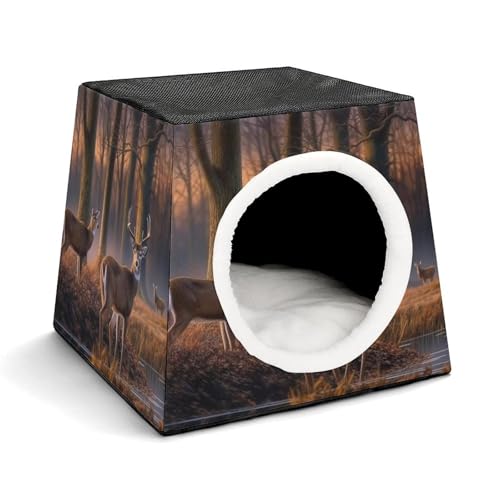 Natur Wildtier Hirsche Haustierhütte Komfortables Nest für Haustiere Weltraumkapsel Warm Weich Indoor Pet Shelter Space Pet House for Indoor Cats Small Dogs and Medium Animal von ERSTSNCK