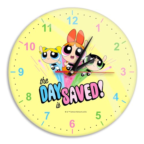 ERT GROUP Original und offiziell Lizenziertes The Powerpuff Girls Wanduhr Glänzend The Powerpuff Girls 024 Yellow Leise, Einzigartiges Design, Lackierte Metallzeiger, 30,5 cm (12") von ERT GROUP