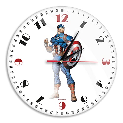 ERT GROUP Original und offiziell Lizenziertes Marvel Wanduhr Glänzend Captain America 003 Marvel White Leise, Einzigartiges Design, Lackierte Metallzeiger, 30,5 cm (12") von ERT GROUP