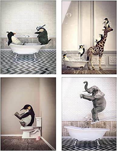 ERTLKP Lustig Tier In Der Badewanne Bilder,Schwarz Weiß Badezimmer Bilder Wand Kunst Leinwand Poster Wohnkultur - 4PCS Kein Rahmen (30X40cm*4PCS,Traumbad) von ERTLKP