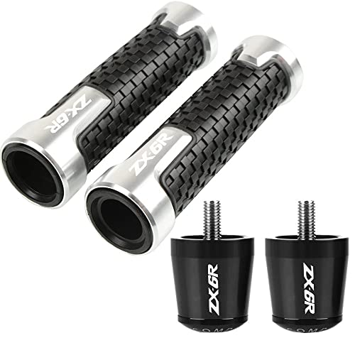 ERUKEI Für Kawasaki ZX6R ZX-6R 2000 2001 2002 2003 2004 2005 2006 2007 2008 Motorrad Lenker Handgriffe Anti Skid Lenkerkappe Enden Stecker CNC Aluminium Zubehör Griffstange (Farbe : Silber) von ERUKEI