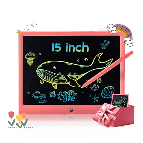 LCD Schreibtafel Buntes 15 Zoll Maltafel Löschbare Elektronische Digitale Zeichenblock Doodle Board für Kinder, Schreibplatte Papierlos Grafiktablet Das Kinder Geschenk Zeichentafel von ERUW