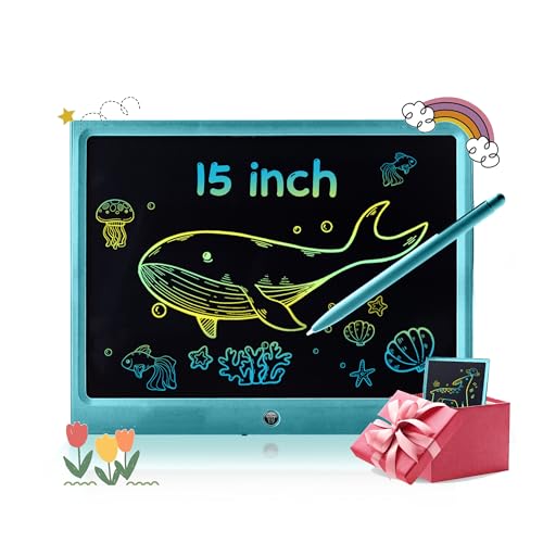 LCD Schreibtafel Buntes 15 Zoll Maltafel Löschbare Elektronische Digitale Zeichenblock Doodle Board für Kinder, Schreibplatte Papierlos Grafiktablet Das Kinder Geschenk Zeichentafel von ERUW