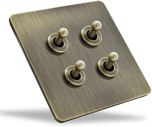ERVDKXCOI 2-Wege-Kippschalter - Quadratische Kante Messing 1-4 Gang 2 Wege Zwischenschalter 86 Typ Bronze Antik Kippschalter Lichtschalter Massiv Messing Handgefertigter Schalter Retro(4gang) von ERVDKXCOI