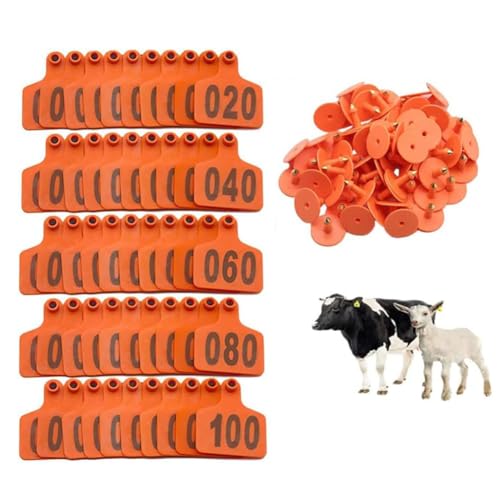 Nummern der Tiere Ohrmarke, Livestock Ear Tags For Cattle Pigs Goats Sheep Pack Of 100 Multicolor Multiple Sizes(Orange 6 * 7.5cm (2.36 * 2.95in),201-300) von ERVDKXCOI
