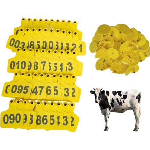 Nummern der Tiere Ohrmarke, Livestock Ear Tags For Cattle Pigs Goats Sheep Pack Of 100 Multicolor Multiple Sizes(Yellow 7.5 * 10cm (2.95 * 3.93in),401-500) von ERVDKXCOI