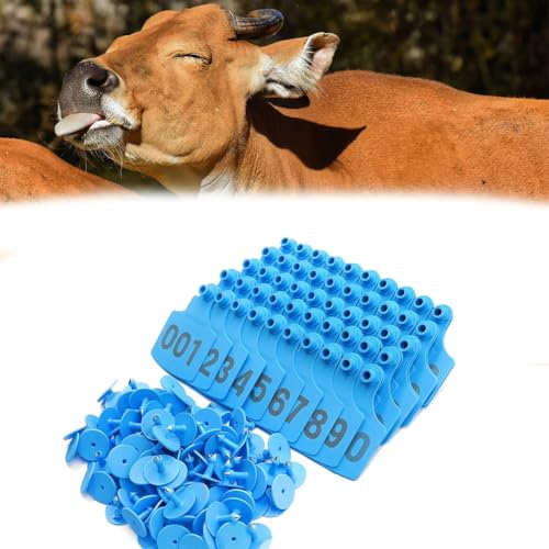 Nummern der Tiere Ohrmarke, Livestock Ear Tags Pack Of 100 Multicolor Multiple Sizes With Number Range 001-500(Blue 6 * 7.5cm (2.36 * 2.95in),101-200) von ERVDKXCOI