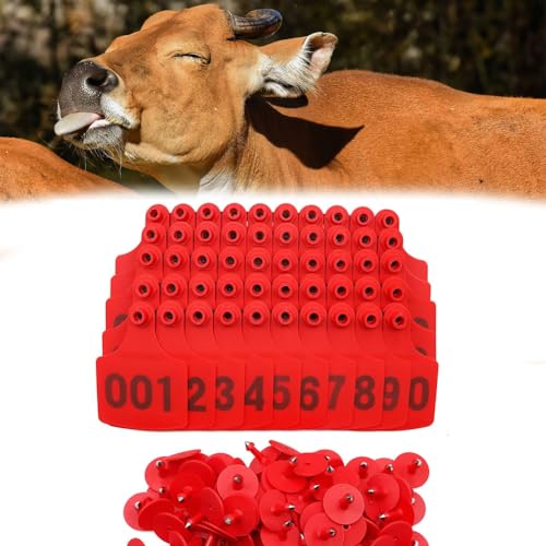 Nummern der Tiere Ohrmarke, Livestock Ear Tags Pack Of 100 Multicolor Multiple Sizes With Number Range 001-500(Red 6 * 7.5cm (2.36 * 2.95in),401-500) von ERVDKXCOI