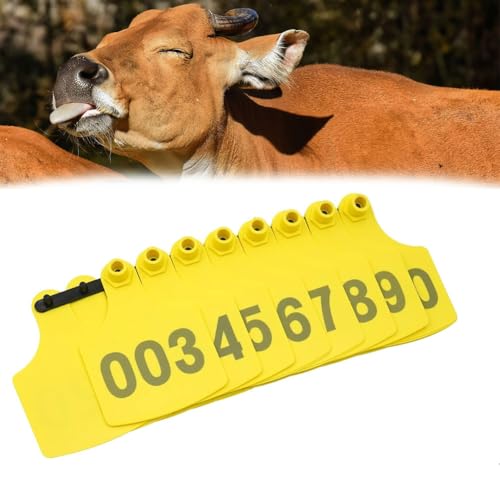Nummern der Tiere Ohrmarke, Livestock Ear Tags Pack Of 100 Multicolor Multiple Sizes With Number Range 001-500(Yellow 6 * 7.5cm (2.36 * 2.95in),401-500) von ERVDKXCOI