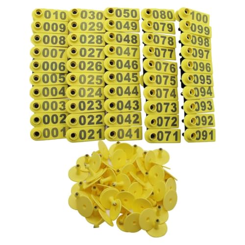 Nummern der Tiere Ohrmarke, Livestock Ear Tags Pack of 100 Multicolor 001-1000 for Sheep Goats Pigs Cattle(Giallo,101-200) von ERVDKXCOI