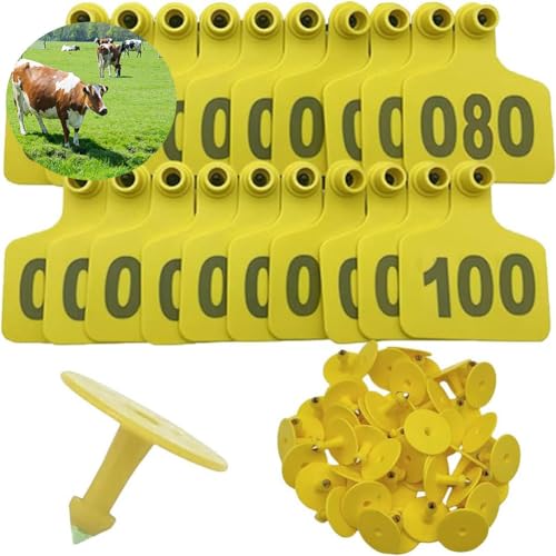Nummern der Tiere Ohrmarke, Livestock Ear Tags With Numbers 001-500 Multicolor Multiple Sizes Pack Of 100(Yellow 4 * 5cm (1.57 * 1.96in),201-300) von ERVDKXCOI