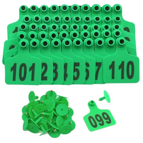 Nummern der Tiere Ohrmarke, Pack of 100 Livestock Ear Tags Multicolor Multiple Sizes Numbered PE Plastic(Green 7.5 * 10cm (2.95 * 3.93in),001-100) von ERVDKXCOI