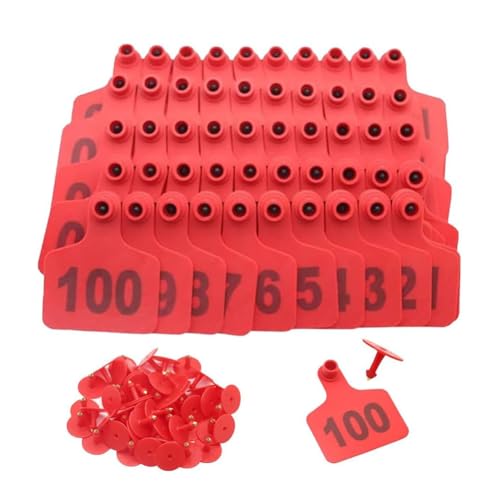 Nummern der Tiere Ohrmarke, Pack of 100 Livestock Ear Tags Multicolor Multiple Sizes Numbered PE Plastic(Red 4 * 5cm (1.57 * 1.96in),301-400) von ERVDKXCOI