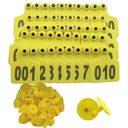 Nummern der Tiere Ohrmarke, Pack of 100 Livestock Ear Tags Multicolor Multiple Sizes Numbered PE Plastic(Yellow 6 * 7.5cm (2.36 * 2.95in),301-400) von ERVDKXCOI
