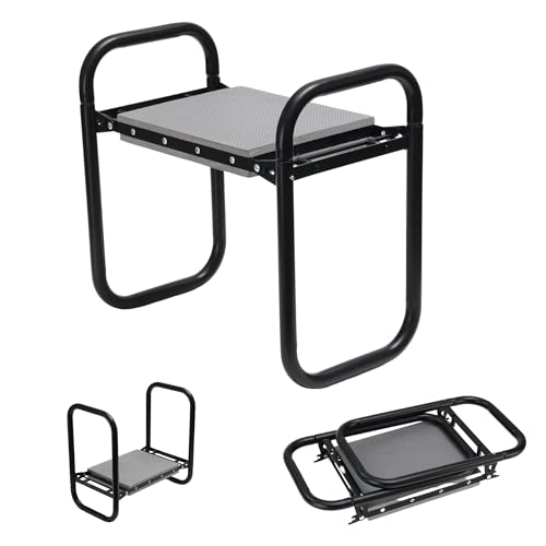 ERVNYNT Gepolsterte, faltbare Garten-Kniebank und Sitz, stabiler 2-in-1-Gartenhocker mit Kissen, tragbares Gartenwerkzeug für den Außenbereich, ergonomischer Hocker für Gartenarbeit mit langlebiger von ERVNYNT