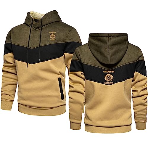 ERWAAD Langarm-Kapuzenpullover Für Männer Für Supernatural Print Mode Sportliche Hoodies Workout Sweatshirt Mit Knopfleiste Leichter Kapuzenpulli in Kontrastfarbe Mit Kordelzug-White||M von ERWAAD