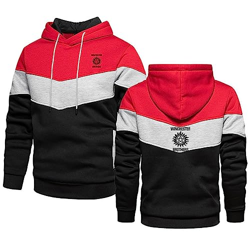 ERWAAD Langarm-Kapuzenpullover Für Männer Für Supernatural Print Mode Sportliche Hoodies Workout Sweatshirt Mit Knopfleiste Leichter Kapuzenpulli in Kontrastfarbe Mit Kordelzug-White||M von ERWAAD
