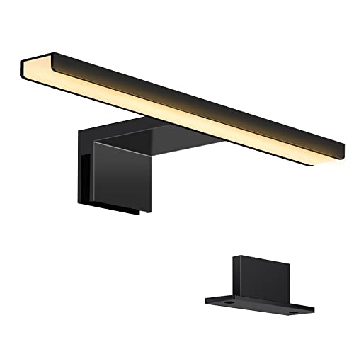 ERWEY 2 in 1 LED Spiegelleuchte 30CM IP44 Badleuchte LED Badlampe Schminklicht 230V Schrankleuchte warmweiß Aufbauleuchte Bad Klemmleuchte Wandleuchte (Schwarz 3000K 5W) von ERWEY