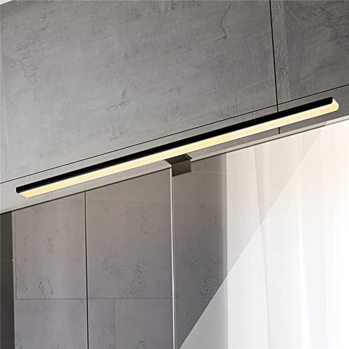 ERWEY 2 in 1 LED Spiegelleuchte IP44 Badleuchte 60 CM LED Badlampe Schwarz Schminklicht 230V Schrankleuchte 3000K warmweiß Aufbauleuchte Bad Klemmleuchte Wandleuchte (Schwarz 3000K 8W) von ERWEY