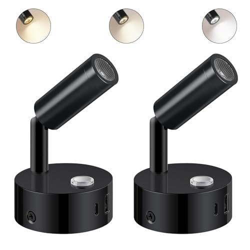 ERWEY 2er LED Leselampe 12V Wohnmobil,Wandleuchte Bettlampe mit Schalter Touch Dimmbar 3000K-6000K, DC 12V-24V Spot Innenbeleuchtung mit USB A+C-Anschlüssen für Boot Auto Van Yacht (Schwarz) von ERWEY