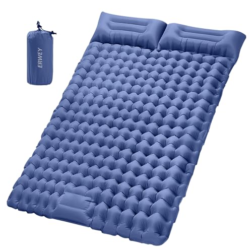 ERWEY Isomatte Selbstaufblasend 2 Personen 200x135 cm Ultraleicht Camping Isomatte Aufblasbar Luftmatratze Schlafmatte mit Fußpumpe Faltbar Schlafmatten mit Kissen,Navy Blau. von ERWEY