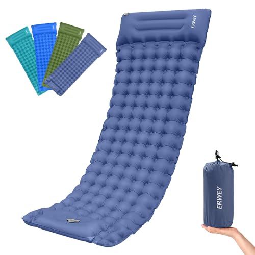 ERWEY Camping Isomatte selbstaufblasend 200x70 cm Aufblasbare Luftmatratze mit Fußpumpe&Kissen Wasserdicht Isomatte Camping Luftmatratze Aufblasbare Matratze Outdoor für Wandern Strand Zelt,Navy Blau von ERWEY