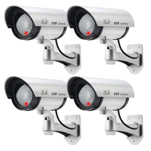 ERWEY Dummy Kamera Fake Überwachung Kamera CCTV mit Blinkendem LED Licht Sicherheitskamera - 4 Stück (Silber) von ERWEY